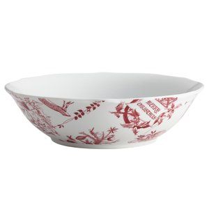 NEW Bonjour 9" Porcelain Serving Bowl Dinnerware Yuletide Garland Red White